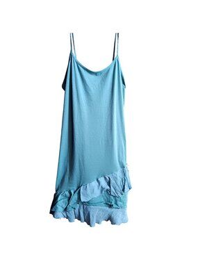Noelle L/XL Blue Slip Dress With Ruffled Hem & Polka Dot Detail